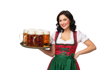 Octoberfest waitress in traditional Bavarian costume with beer