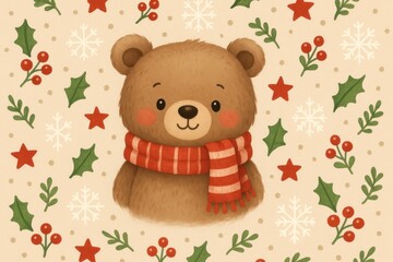 Cute bear festive holiday illustration.