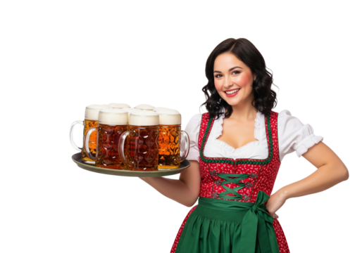 Octoberfest waitress in traditional Bavarian costume with beer