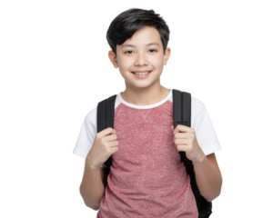 Firefly_ Cute cartoon boy student isolated on transparent background.