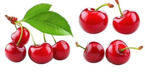Red Cherries with Stems and Leaves clear 8eea isolated on a transparent background