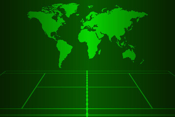 Tennis Ground Field with World Map with Neon Green Background , Vector Illustration Abstract image