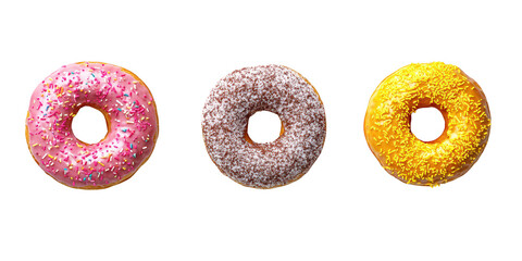 Three Assorted Doughnuts with Sprinkles donuts sweet isolated on a transparent background