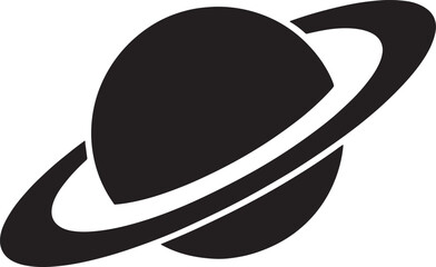 Monochrome Planet with Prominent Rings Simplistic Celestial Body with Orbiting Feature an Artistic Cosmic Representation in Black and White