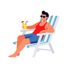 Fototapeta premium Relaxed man enjoying a refreshing tropical cocktail on a beach chair, embracing vacation bliss