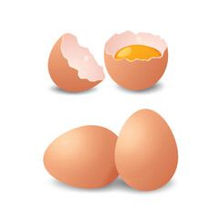 Realistic illustration of whole and cracked eggs with yolk, symbolizing freshness, nutrition