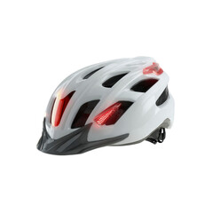 Fototapeta premium White Bicycle Helmet with Integrated LED Safety Lights - Studio Shot
