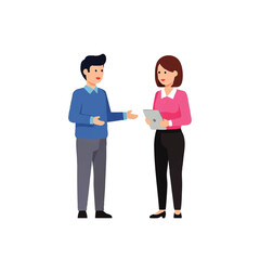 Obraz premium Business colleagues discussing ideas and using tablet for presentation and collaboration