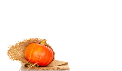 Ripe sweet pumpkins isolated on white background, close-up.