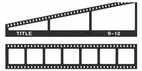 Vintage film strip with title and frame numbers for movie production and cinema projects