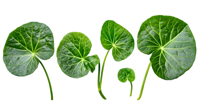 Vibrant green leaves showcase intricate natural veins and healthy texture, perfect for botanical or wellness themes, Isolated on white background
