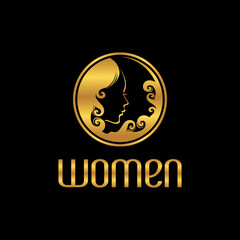 Beautiful woman face with hair for natural beauty cosmetic label logo for face, hair and skin care.