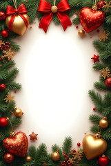 christmas frame with fir branches and cones