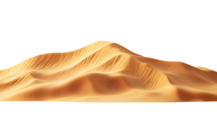 Golden desert sand dunes sculpted by wind, a vast, arid landscape showcasing natural beauty and serenity, Isolated on white background