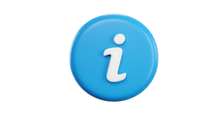 Blue 3D Information Circle Icon on Transparent Background