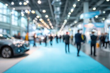 Blurred indoor exhibition hall with people
