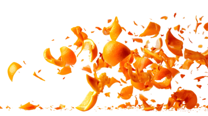 Orange peel explosion, Isolated on white background