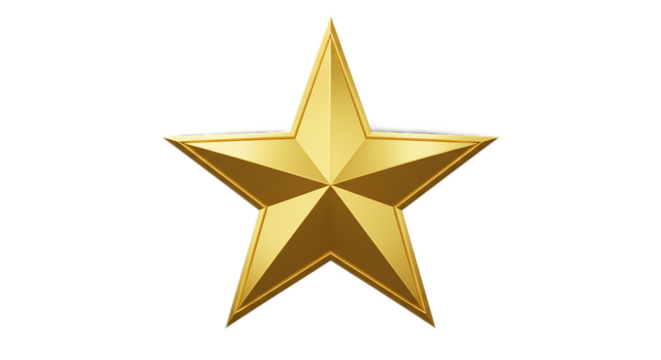 Gold 3D Star Rating Icon on Transparent Background