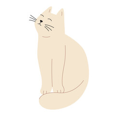 White cat with closed eyes looking up. Cute vector character for postcards, posters and notebooks