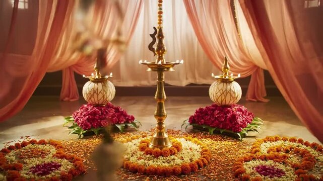 Minimalist background capturing the essence of Vijaya Dashami and Maha Ashtami, blending traditional worship themes with creative festival designs from West