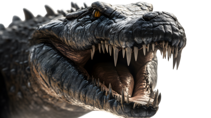 Crocodile head with open jaws, Isolated on white background.