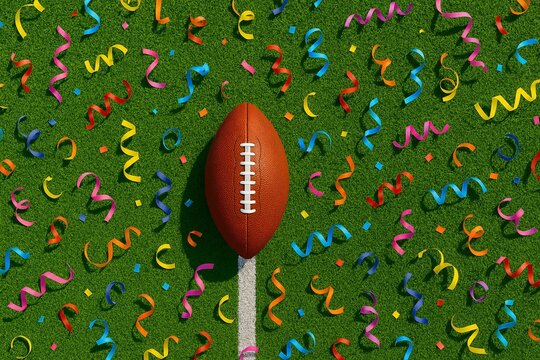 American football on vibrant green grass signaling the excitement of the Super Bowl.