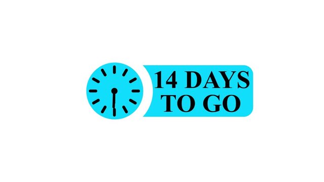 14 day to go with stopwatch timer animation on white and green screen background 4k