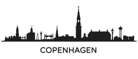 Obraz premium Copenhagen skyline silhouette. Black Copenhagen city design. Vector black silhouette. with white background