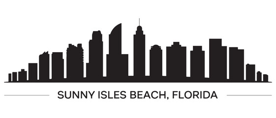 Obraz premium Sunny Isles Beach skyline horizontal banner. Sunny Isles Beach, Florida. Vector black silhouette. with white background