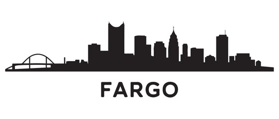 Naklejka premium Fargo skyline silhouette. Black Fargo city design. Vector black silhouette. with white background