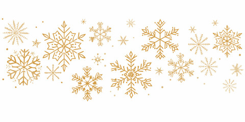 Elegant gold snowflakes and dots scattered across a clean white background for winter holidays