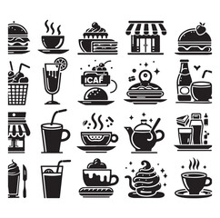 Cafe and Restaurant Icon Vector Set – Food and Drink Illustration for Designers