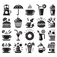 Cafe and Restaurant Icon Vector Set – Food and Drink Illustration for Designers
