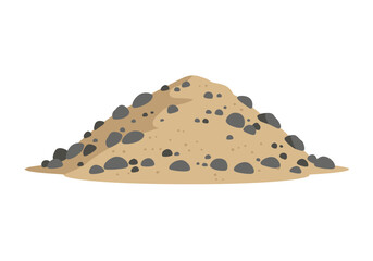 A pile of tan sand or dirt with many grey rocks or pebbles scattered throughout