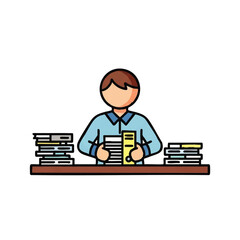 Professional accountant organizing files and documents at desk in modern office for business