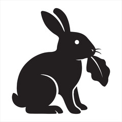 Silhouette of a rabbit with large ears holding a leafy green plant in its mouth
