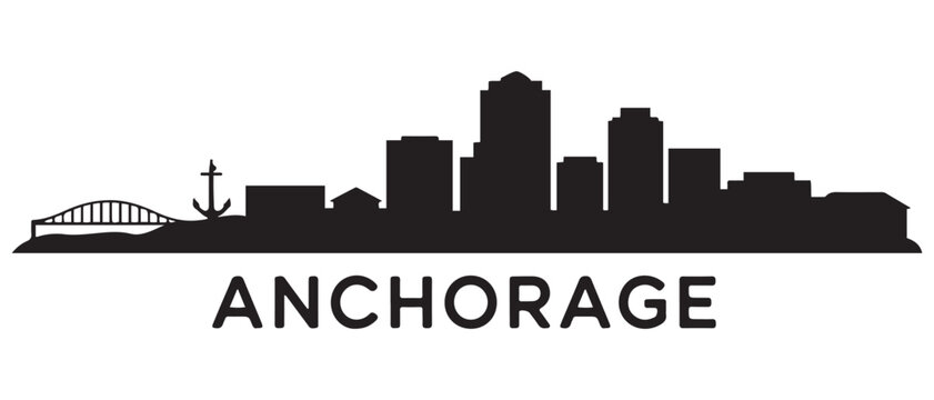 Anchorage skyline silhouette. Black Anchorage city design. Vector black silhouette. with white background