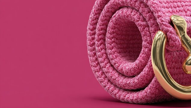 Rolled pink fabric belt with gold clasp