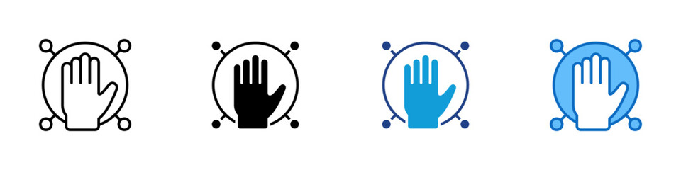 User Interaction Multiple Style Icon Design Vector - hand inside a connected circle with nodes. Represents user interaction, UI/UX interface, and digital engagement