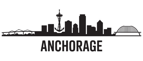 Obraz premium Anchorage skyline silhouette. Black Anchorage city design. Vector black silhouette. with white background