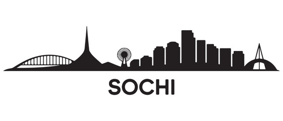 Obraz premium Sochi skyline horizontal banner. Sochi, Russia. Vector template for your design. Vector black silhouette. with white background