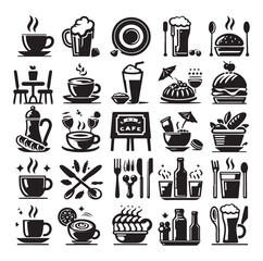 Cafe and Restaurant Icon Vector Set – Food and Drink Illustration for Designers