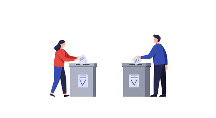 People voting at voting booths with ballots on election day