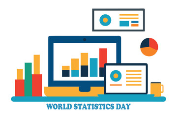 World Statistics Day Digital Analytics Workspace Vector Illustration