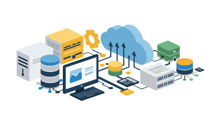 Isometric cloud computing network with servers and data storage elements