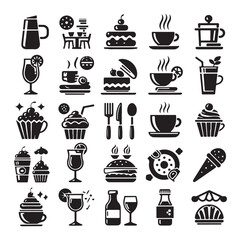 Flat Design Food & Drink Icon Set – Cafe and Restaurant Vector Graphics