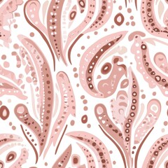 A pink and brown floral pattern with many dots and swirls