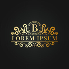 Vintage luxury golden ornament logo or badge. Royal, Monogram, Retro, Hotel and fashion brand identity