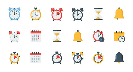 Fototapeta premium Colorful clock and calendar icons for time management