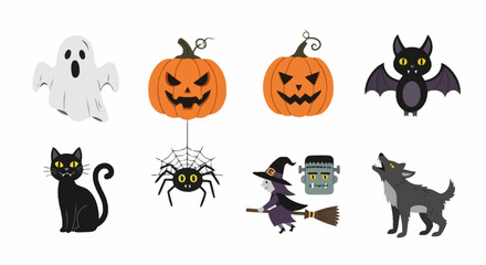 Spooky Halloween Icon Set Featuring Traditional Characters and Elements for Festive Decorations and Graphic Design Projects